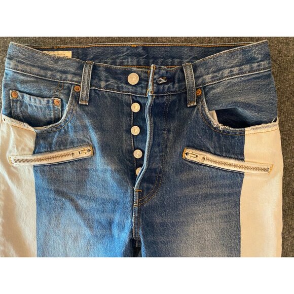 Levi's‎ 501 Jeans Women 27x26 Yellow Stripe Button Fly Denim Raw Zipper Hem - Picture 10 of 14